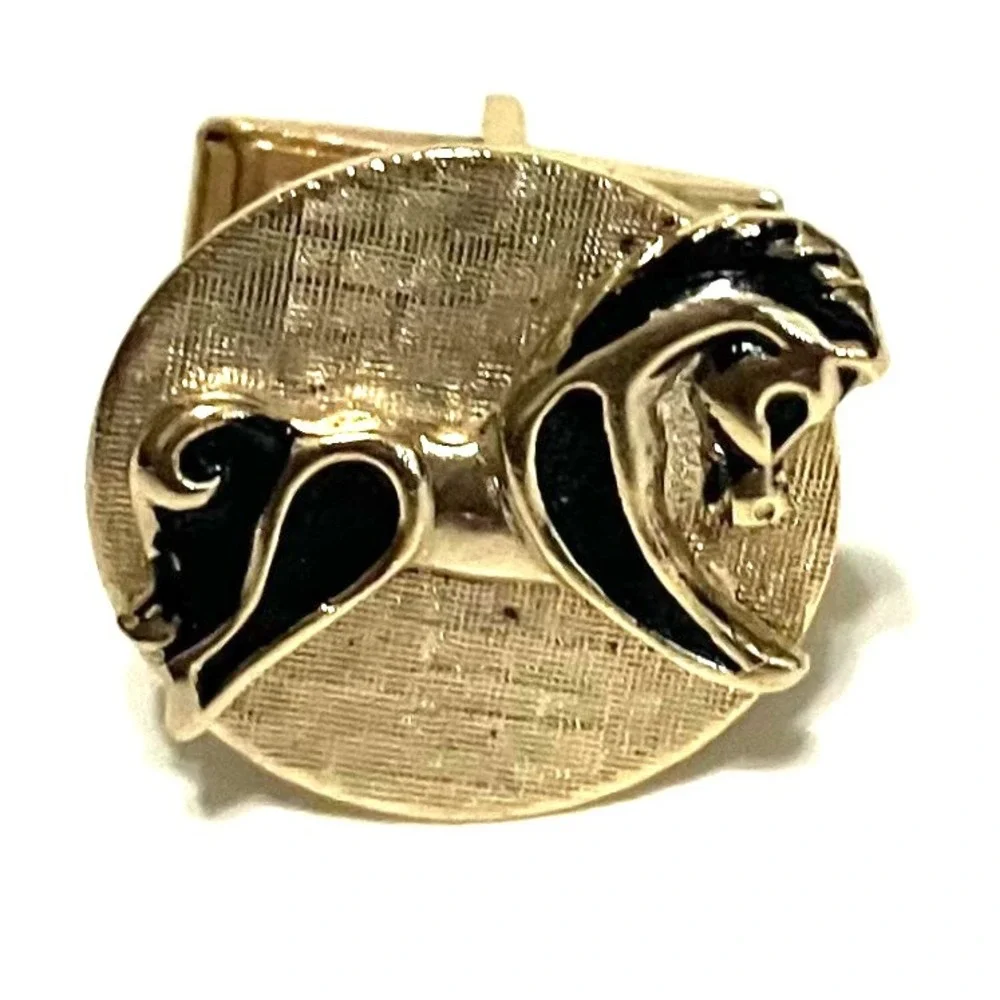 Vintage Cathe Men's Horse Cufflinks and Tie Bar Clasp